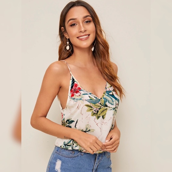 Women's Cami SHEIN Summer Floral Boho Botanical Tank Top Adjustable Straps - Picture 2 of 8